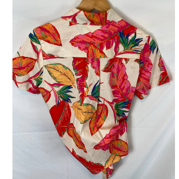 Nine West Tropical Leaf Print Tie Bottom Button Up Shirt Size Small - Picture 8 of 9